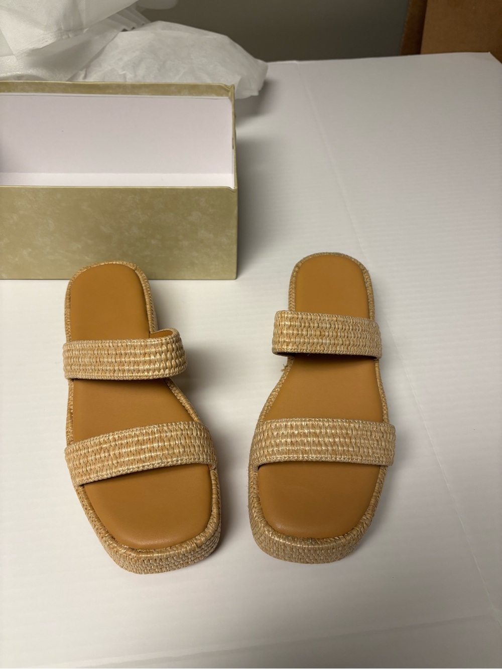 Dsevht Woven Strap Tan Slide Sandals - Women